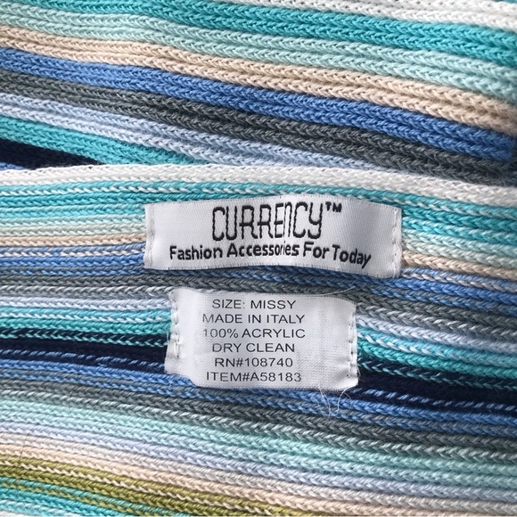 Currency Multi-colored Crochet Fringe Asymmetrical Poncho Blue Aqua White OS - Picture 4 of 7